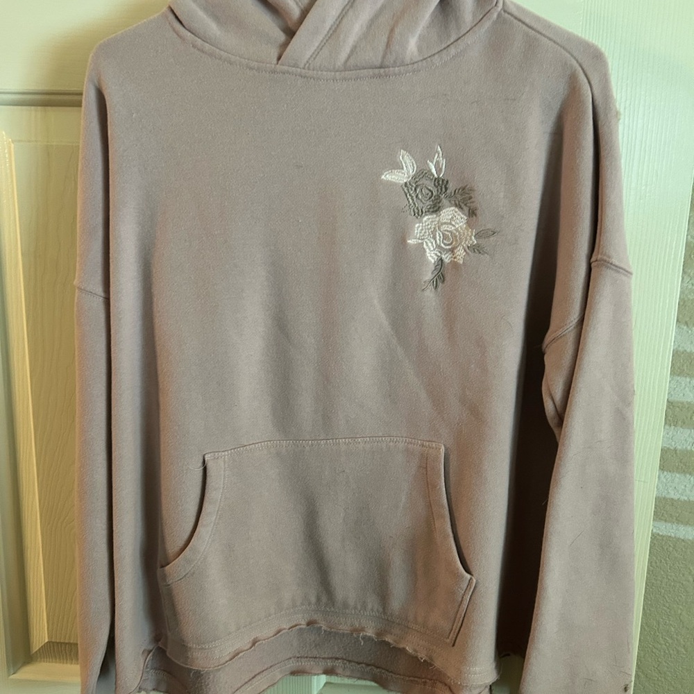 Betsey Johnson Mauve Hoodie with Floral Embroidery